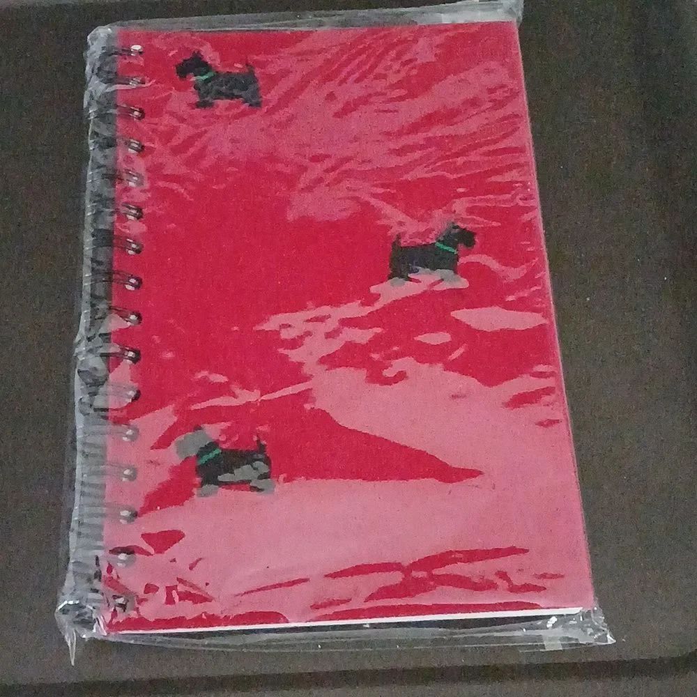 Rare Lilly Pulitzer embroidered Scotty dogs on red fabric notebook NEW